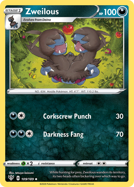 Zweilous 109/189 Uncommon | Darkness Ablaze | Pokemon Card