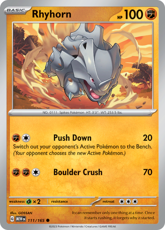 Rhyhorn 111/165 Common | 151 | Pokemon Card