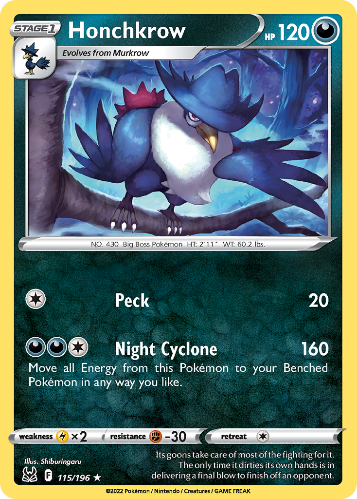 Honchkrow 115/196 Rare | Lost Origin | Pokemon Card