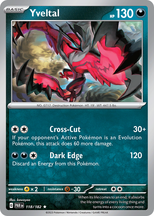 Yveltal 118/182 Rare Holo | Paradox Rift | Pokemon Card