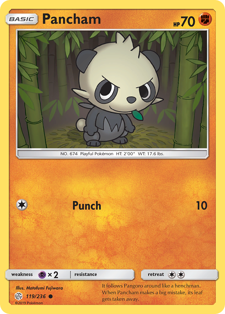 Pancham 119/236 Common | Cosmic Eclipse | Pokemon Card