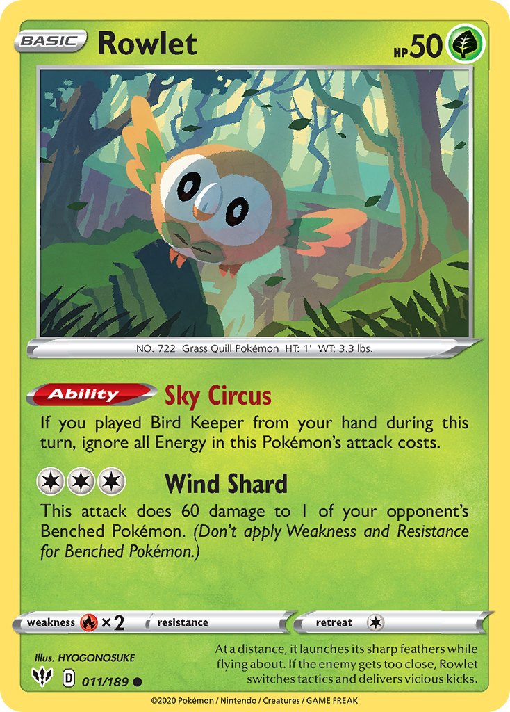 Rowlet 11/189 Common | Darkness Ablaze | Pokemon Card