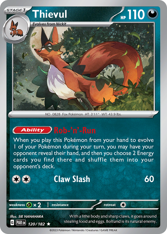 Thievul 120/182 Rare Holo | Paradox Rift | Pokemon Card