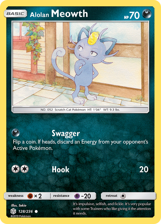 Alolan Meowth 128/236 Common | Cosmic Eclipse | Pokemon Card