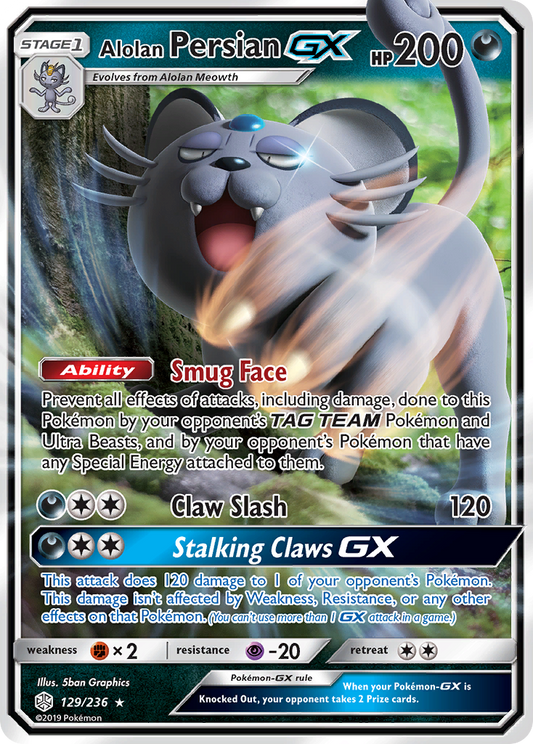 Alolan Persian-GX 129/236 Rare Holo GX | Cosmic Eclipse | Pokemon Card