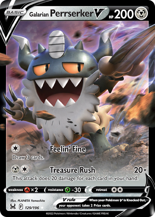 Galarian Perrserker V 129/196 Rare Holo V | Lost Origin | Pokemon Card