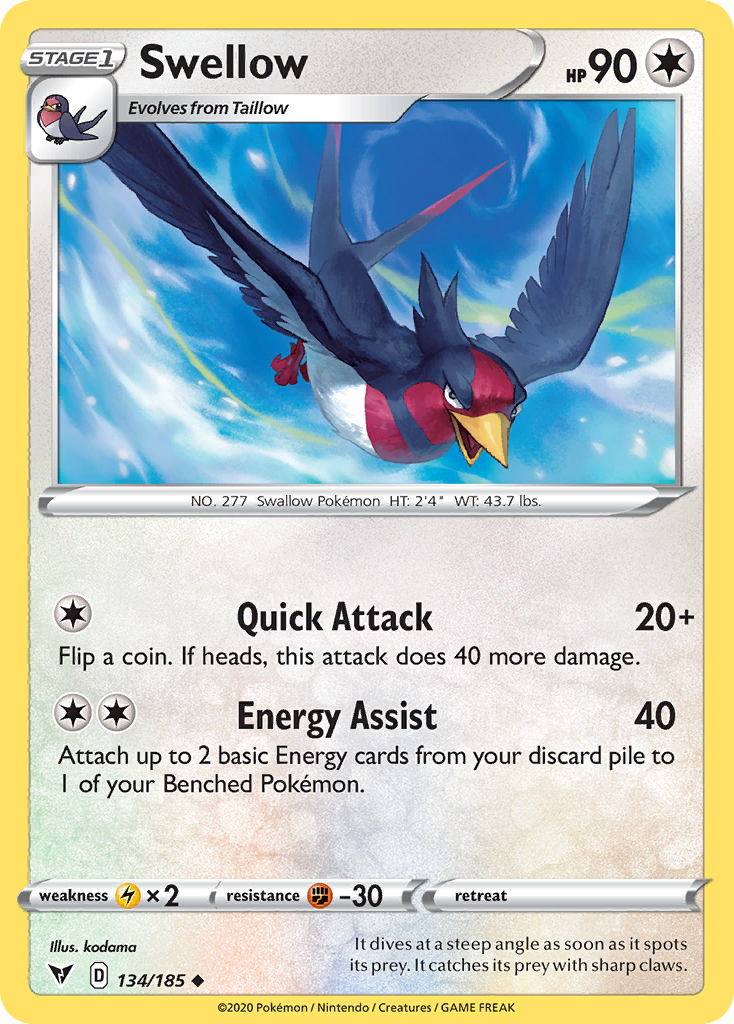 Swellow 134/185 Uncommon | Vivid Voltage | Pokemon Card