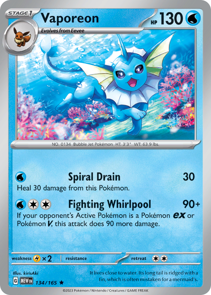 Vaporeon 134/165 Rare Holo | 151 | Pokemon Card