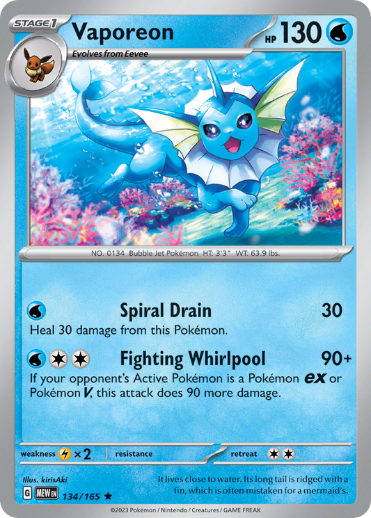 Vaporeon 134/165 Rare Holo | 151 | Pokemon Card