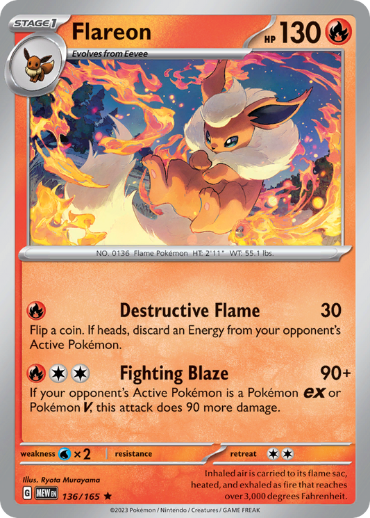 Flareon 136/165 Rare Holo | 151 | Pokemon Card