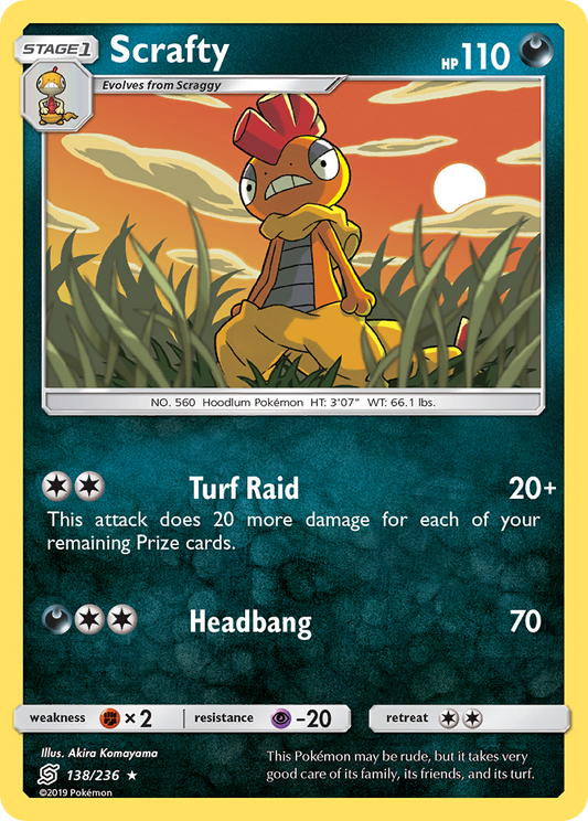 Scrafty 138/236 Rare | Unified Minds | Pokemon Card