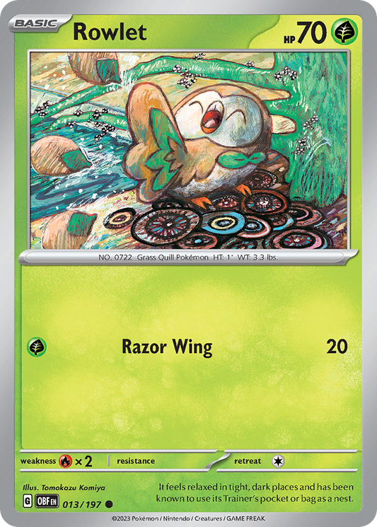 Rowlet 13/197 Common | Obsidian Flames | Pokemon Card