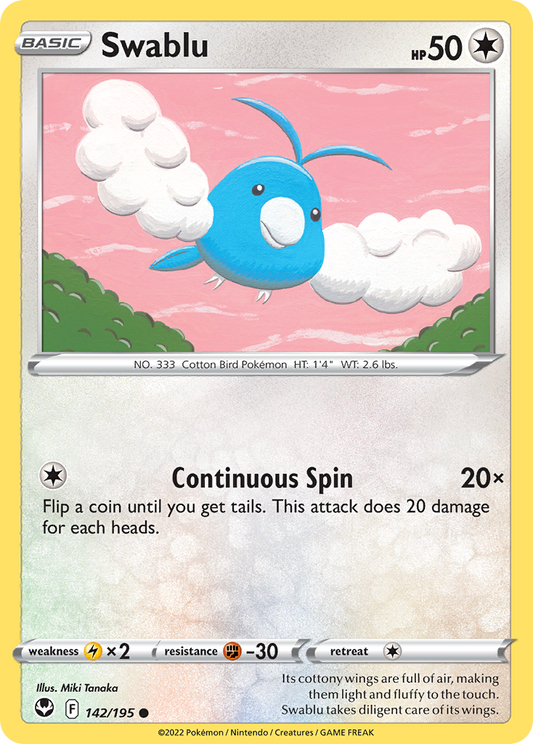 Swablu 142/195 Common | Silver Tempest | Pokemon Card