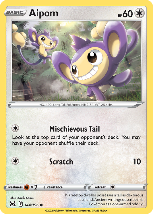 Aipom 144/196 Common | Lost Origin | Pokemon Card