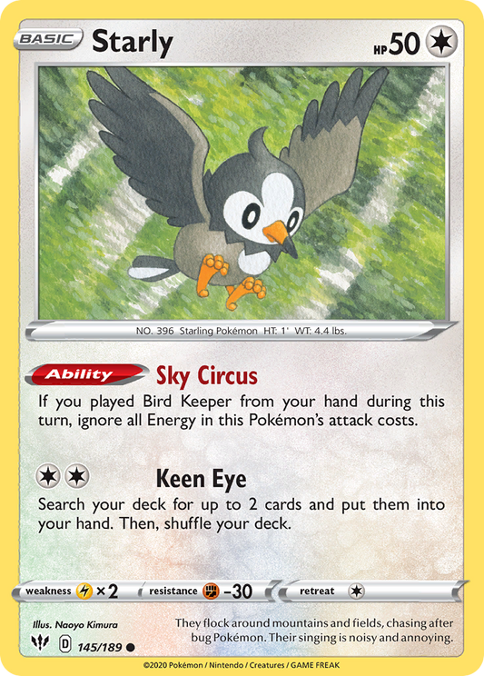 Starly 145/189 Common | Darkness Ablaze | Pokemon Card