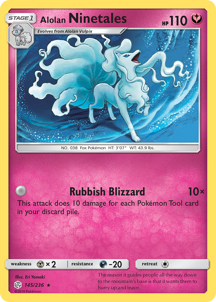 Alolan Ninetales 145/236 Rare Holo | Cosmic Eclipse | Pokemon Card