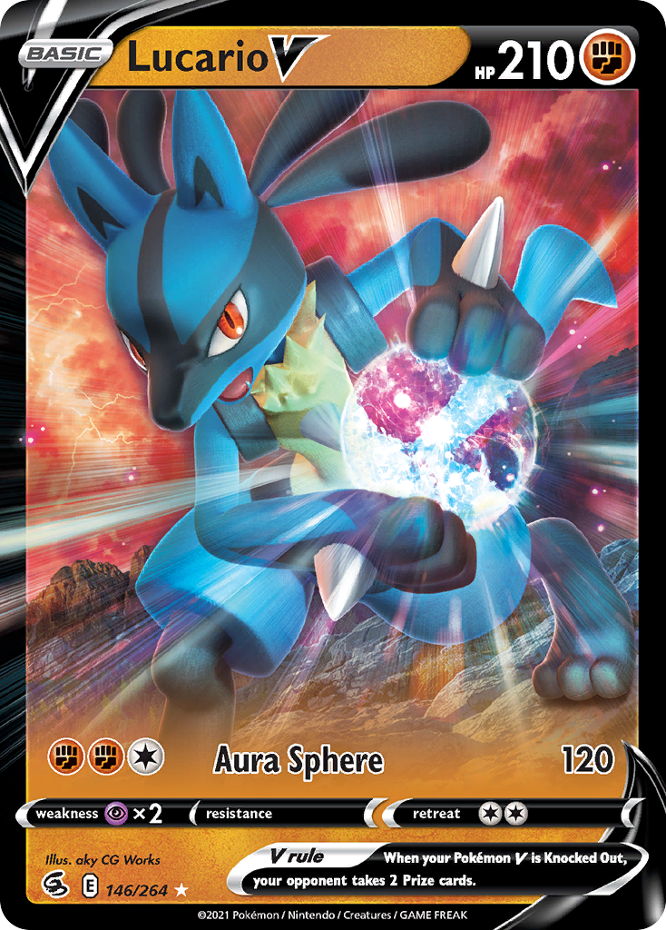 Lucario V 146/264 Rare Holo V | Fusion Strike | Pokemon Card