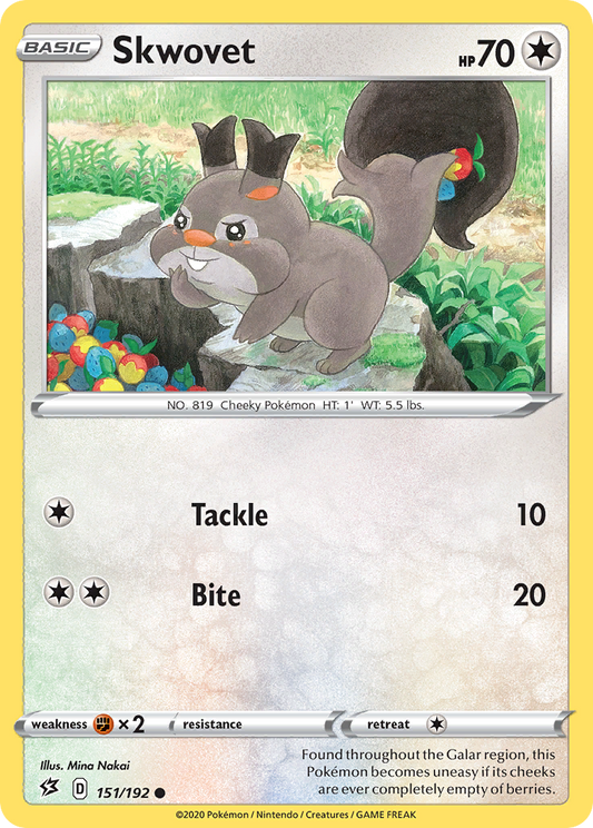 Skwovet 151/192 Common | Rebel Clash | Pokemon Card