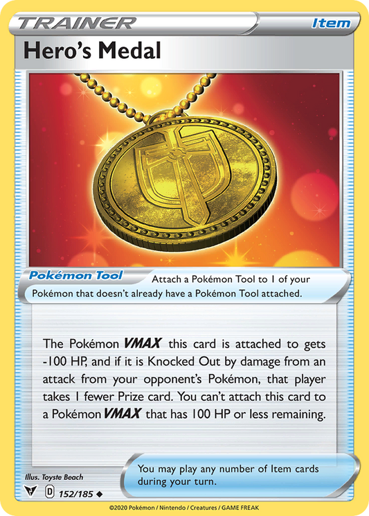 Hero's Medal 152/185 Uncommon | Vivid Voltage | Pokemon Card