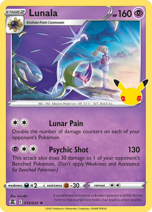 Lunala 15/25 Rare Holo | Celebrations | Pokemon Card