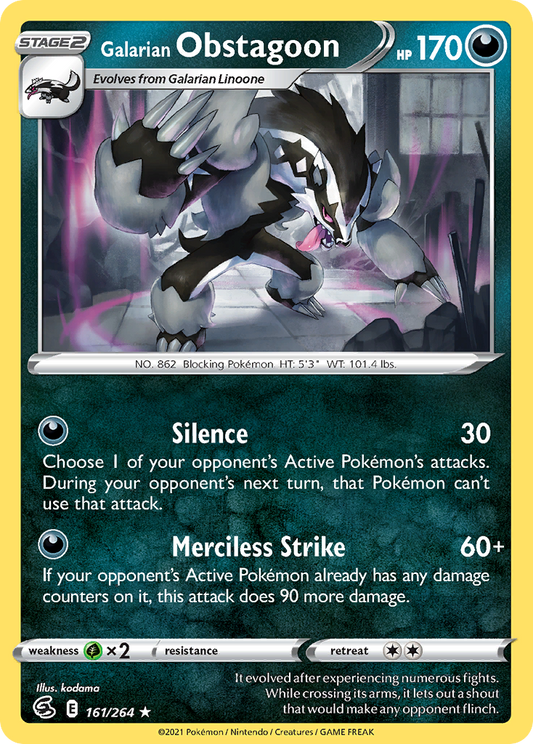 Galarian Obstagoon 161/264 Rare Holo | Fusion Strike | Pokemon Card