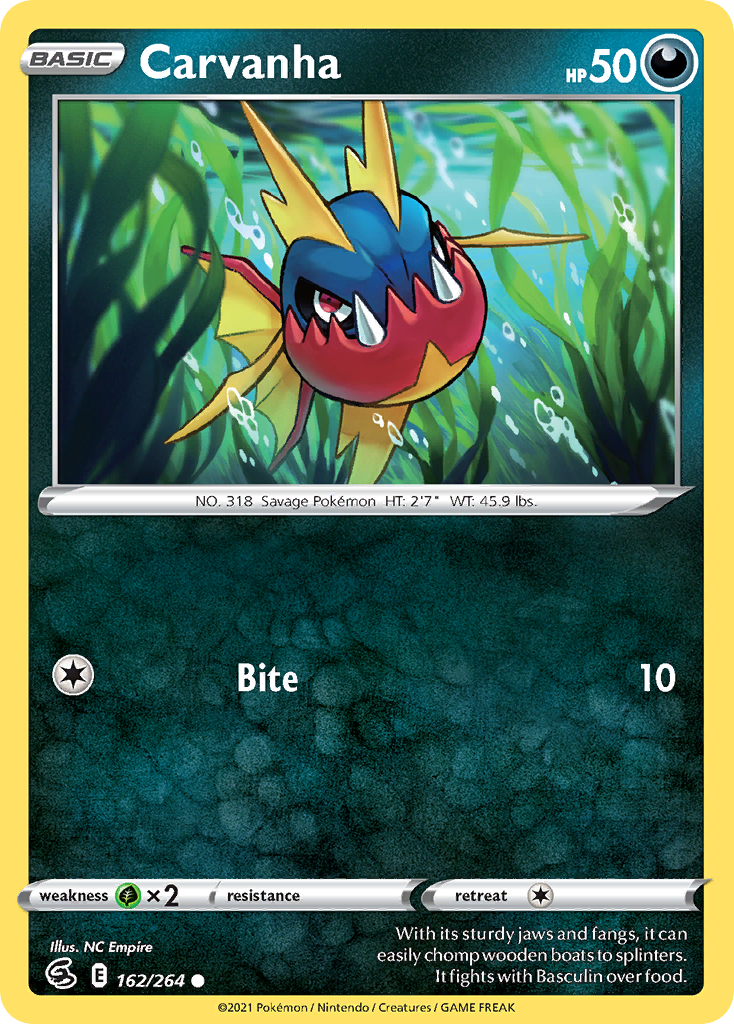 Carvanha 162/264 Common | Fusion Strike | Pokemon Card