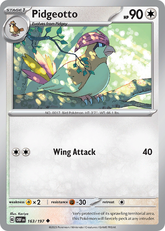 Pidgeotto 163/197 Uncommon | Obsidian Flames | Pokemon Card