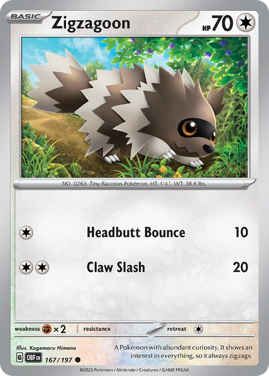 Zigzagoon 167/197 Common | Obsidian Flames | Pokemon Card