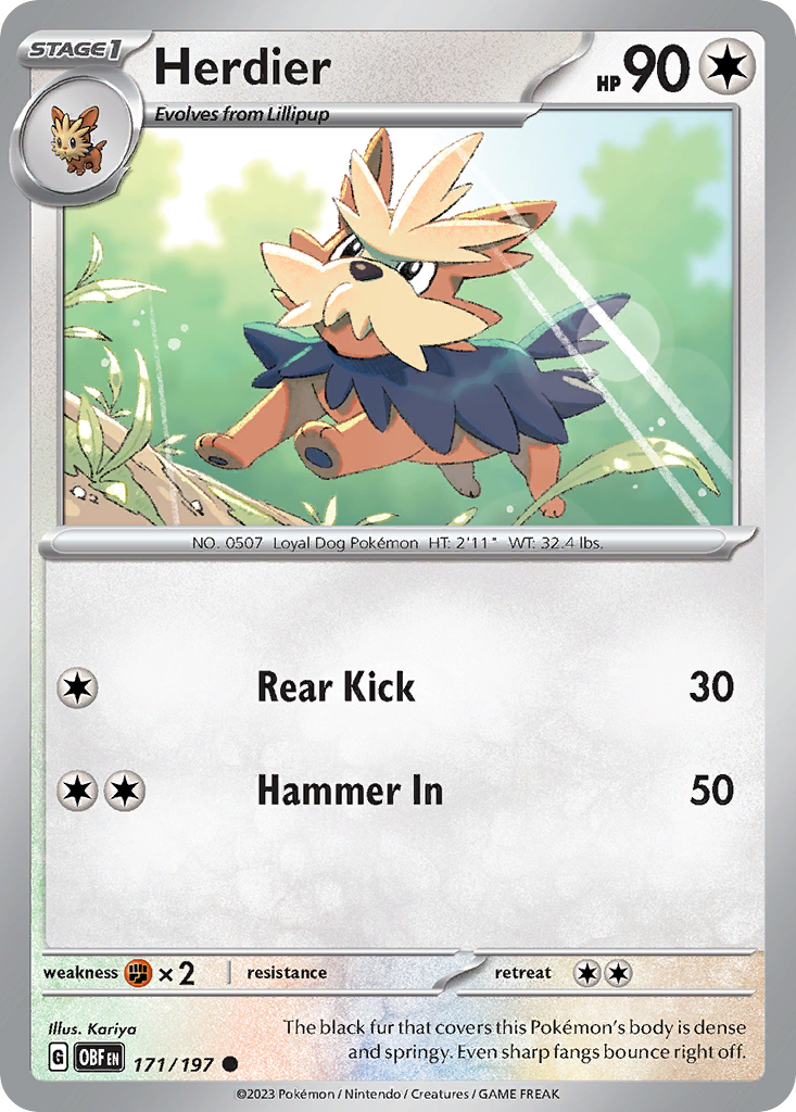 Herdier 171/197 Common | Obsidian Flames | Pokemon Card