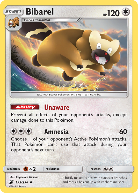 Bibarel 172/236 Uncommon | Unified Minds | Pokemon Card