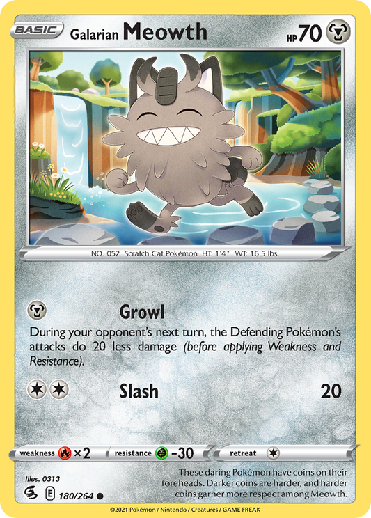 Galarian Meowth 180/264 Common | Fusion Strike | Pokemon Card