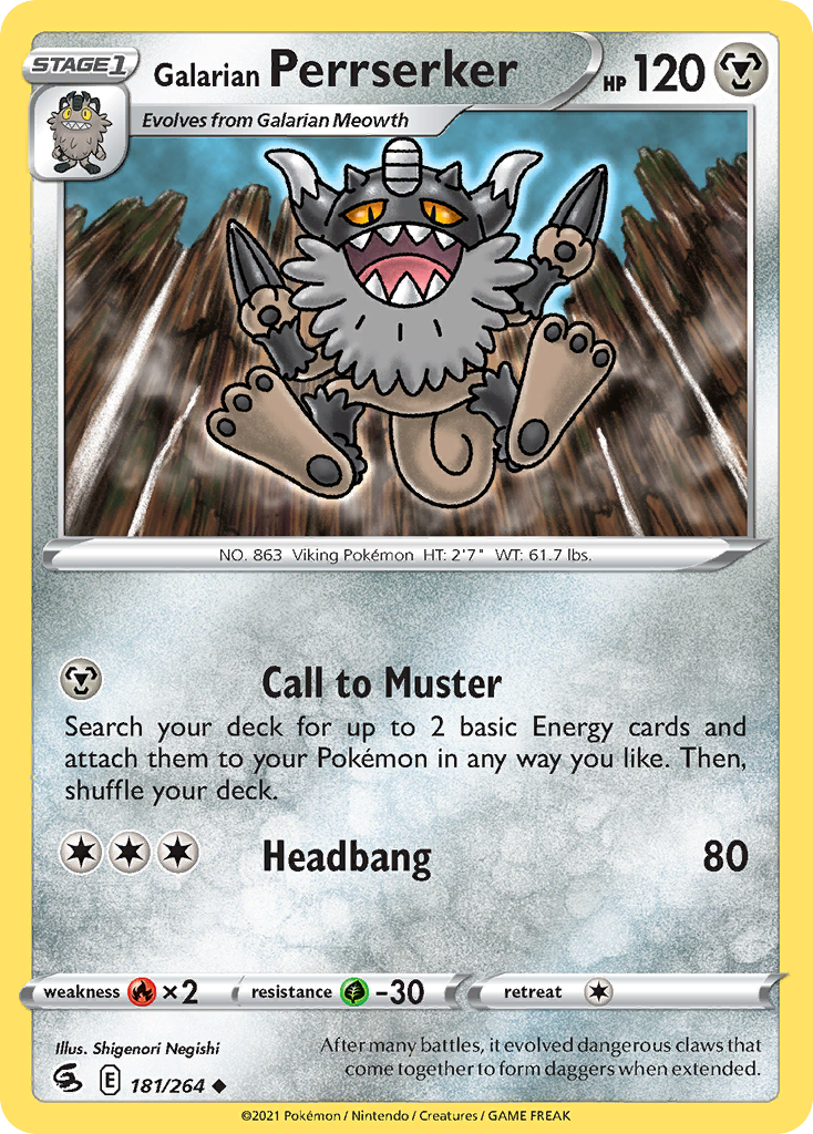 Galarian Perrserker 181/264 Uncommon | Fusion Strike | Pokemon Card