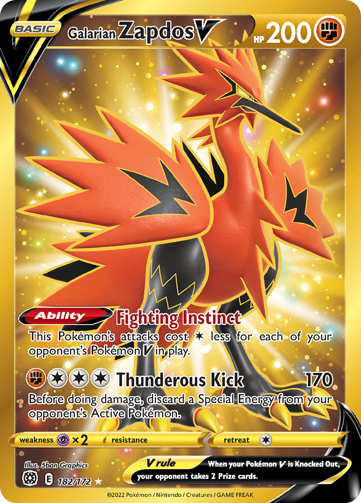 Galarian Zapdos V 182/172 Rare Secret | Brilliant Stars | Pokemon Card