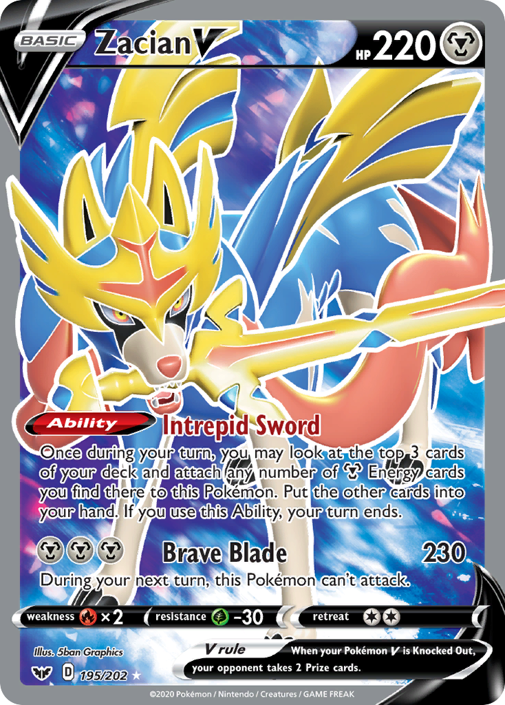 Zacian V 195/202 Rare Ultra | Sword & Shield | Pokemon Card