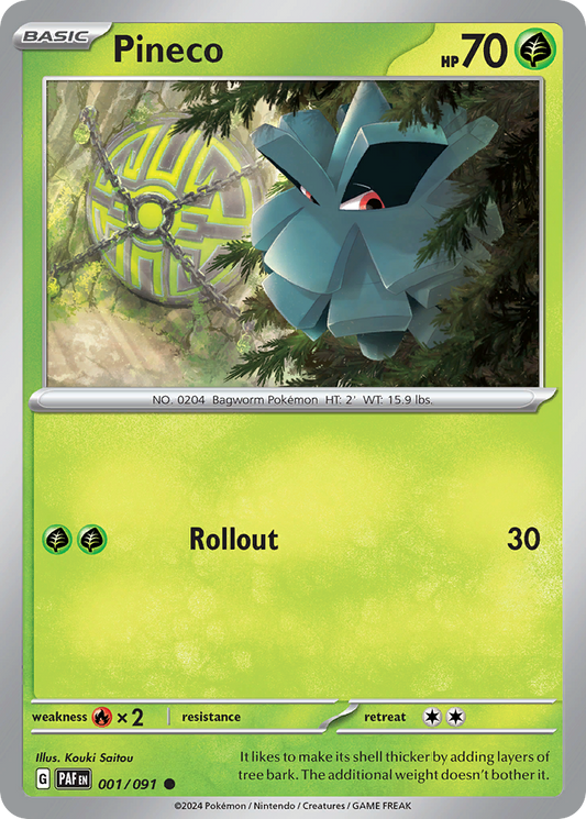 Pineco 1/91 Common | Paldean Fates | Pokemon Card