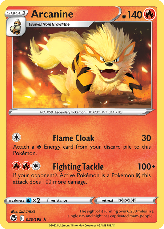 Arcanine 20/195 Rare | Silver Tempest | Pokemon Card