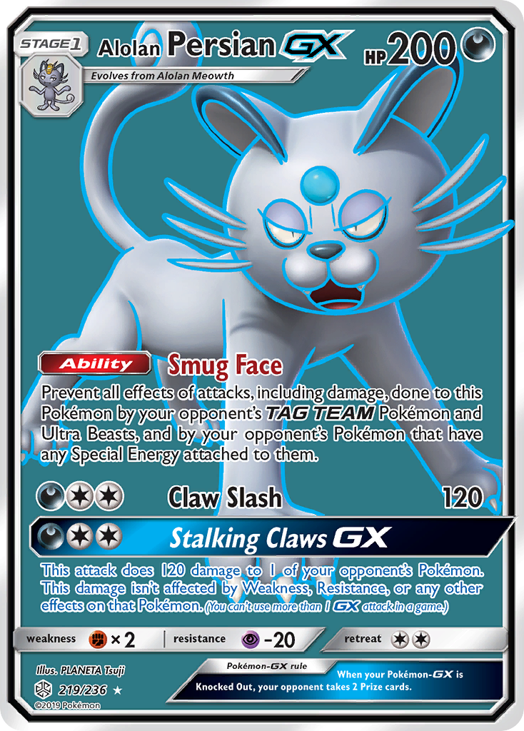 Alolan Persian-GX 219/236 Rare Ultra | Cosmic Eclipse | Pokemon Card