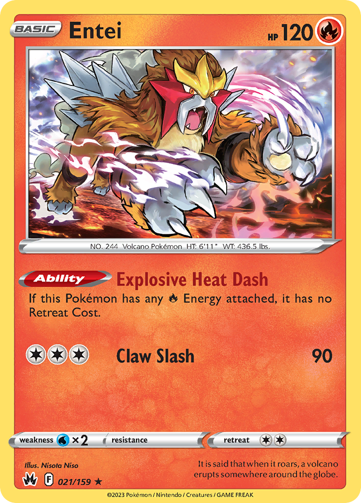 Entei 21/159 Rare Holo | Crown Zenith | Pokemon Card