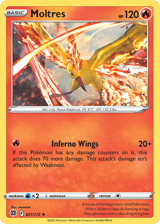 Moltres 21/172 Rare Holo | Brilliant Stars | Pokemon Card