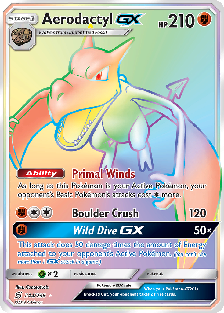 Aerodactyl-GX 244/236 Rare Rainbow | Unified Minds | Pokemon Card