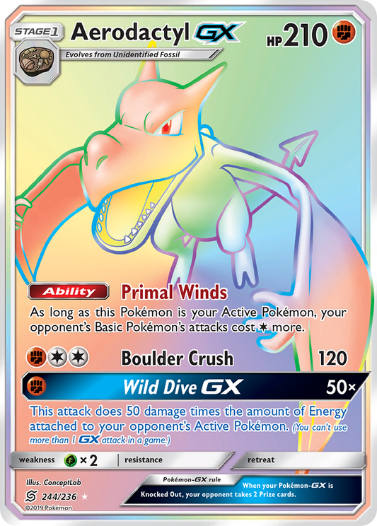 Aerodactyl-GX 244/236 Rare Rainbow | Unified Minds | Pokemon Card