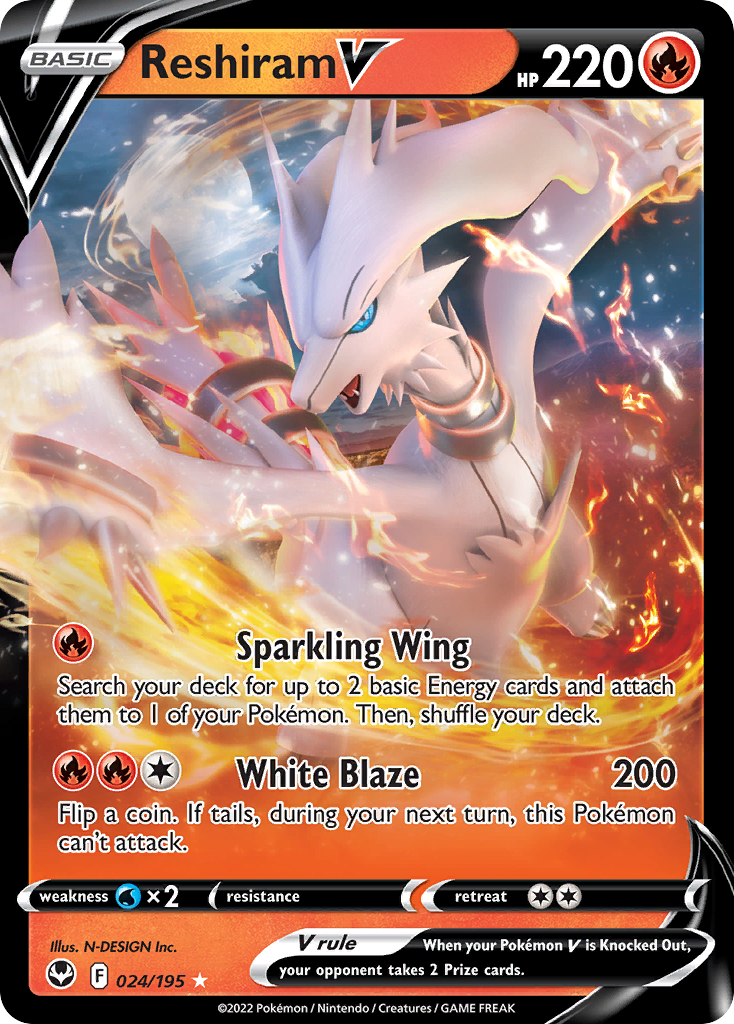 Reshiram V 24/195 Rare Holo V | Silver Tempest | Pokemon Card