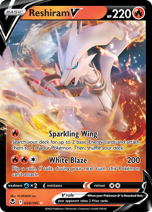 Reshiram V 24/195 Rare Holo V | Silver Tempest | Pokemon Card