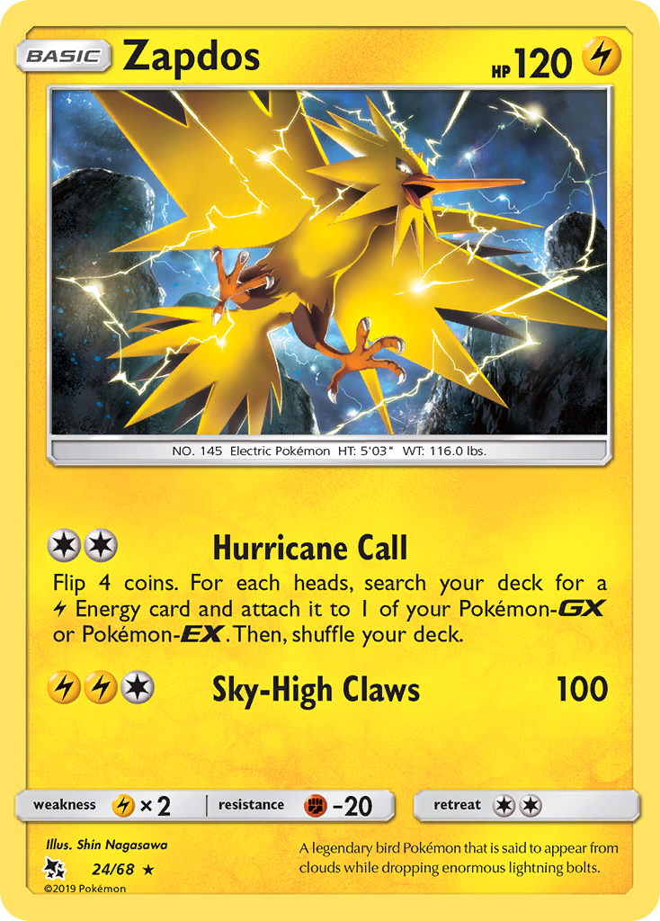 Zapdos 24/68 Rare Holo | Hidden Fates | Pokemon Card