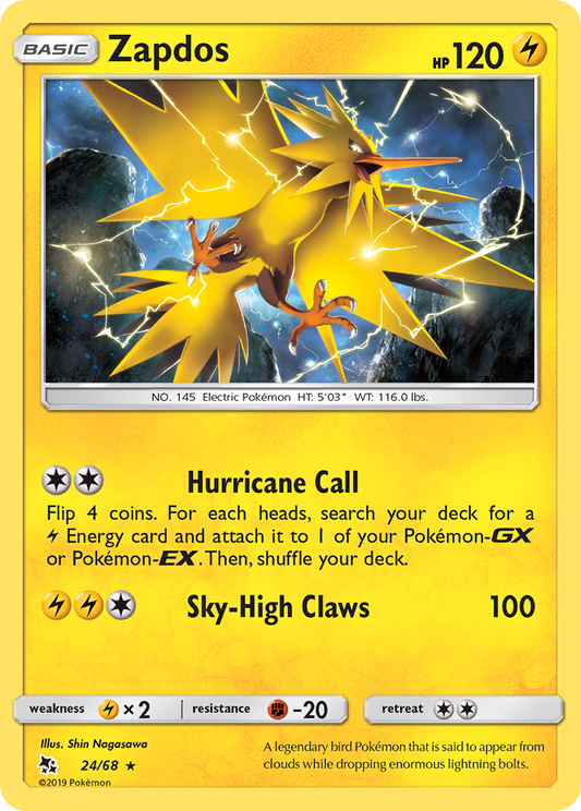 Zapdos 24/68 Rare Holo | Hidden Fates | Pokemon Card