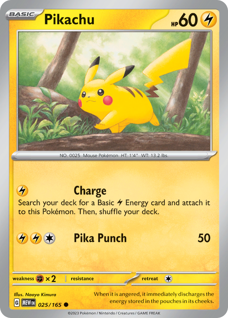 Pikachu 25/165 Common | 151 | Pokemon Card