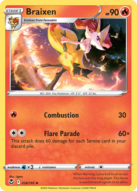 Braixen 26/195 Uncommon | Silver Tempest | Pokemon Card