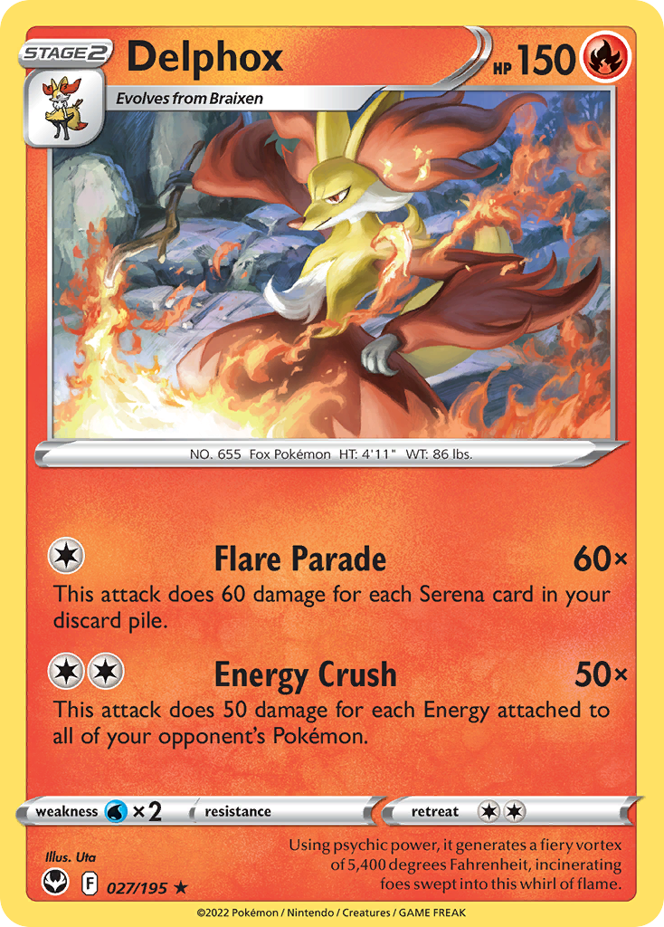 Delphox 27/195 Rare | Silver Tempest | Pokemon Card