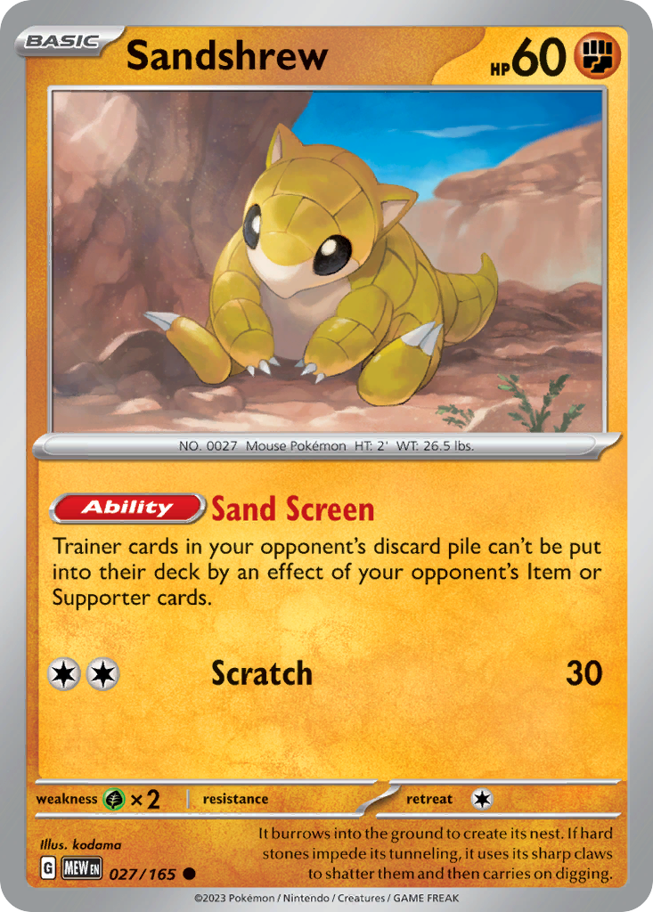 Sandshrew 27/165 Common | 151 | Pokemon Card