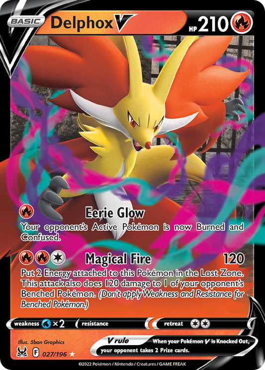 Delphox V 27/196 Rare Holo V | Lost Origin | Pokemon Card